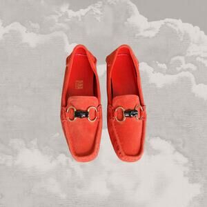 GUCCI Red Suede Bamboo Horsebit Loafers Driving Moccasins Shoes
